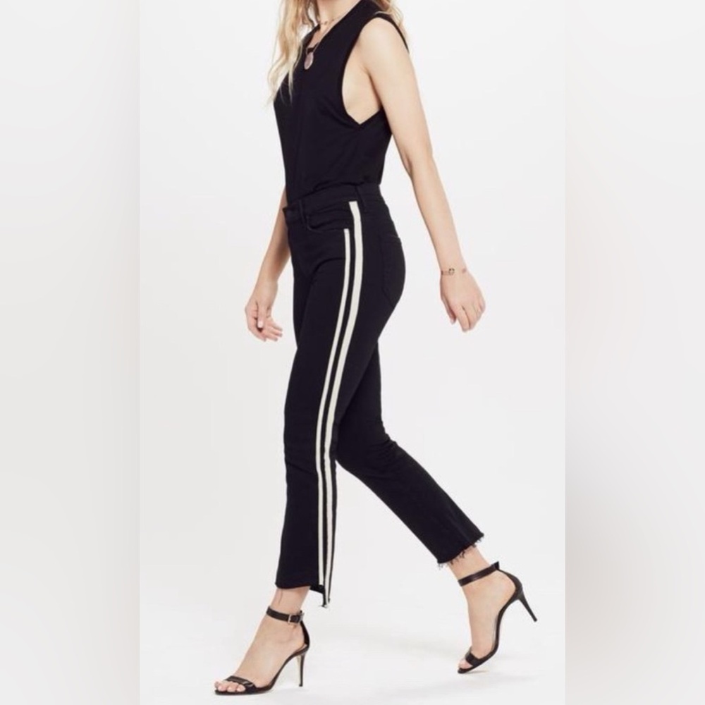 MOTHER Jeans Insider Crop Step Fray Guilty Racer Side Stripe Black Jeans  | 25